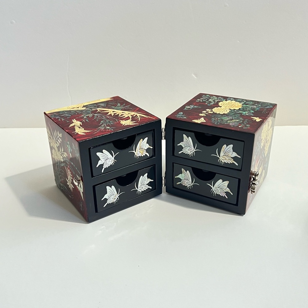 NEW Mother-of-Pearl Jewelry Box with 4 Drawers- KOREAN Traditional Lacquer Craft - Picture 2 of 16